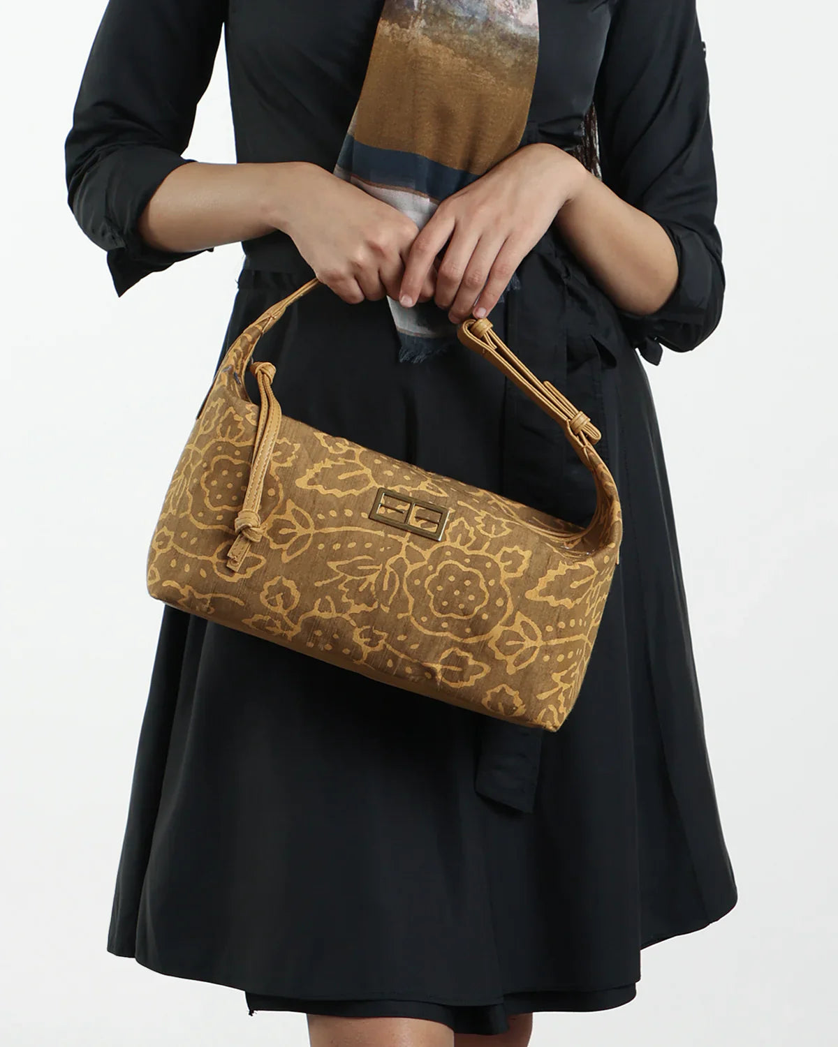 Brown Evening Wear Hand Bag at Kamakhyaa by The Indian Trunk. This item is Artisan Made, Brown, Evening Wear, Floral Prints, Free Size, Gajji Silk, Hand Bags, leather