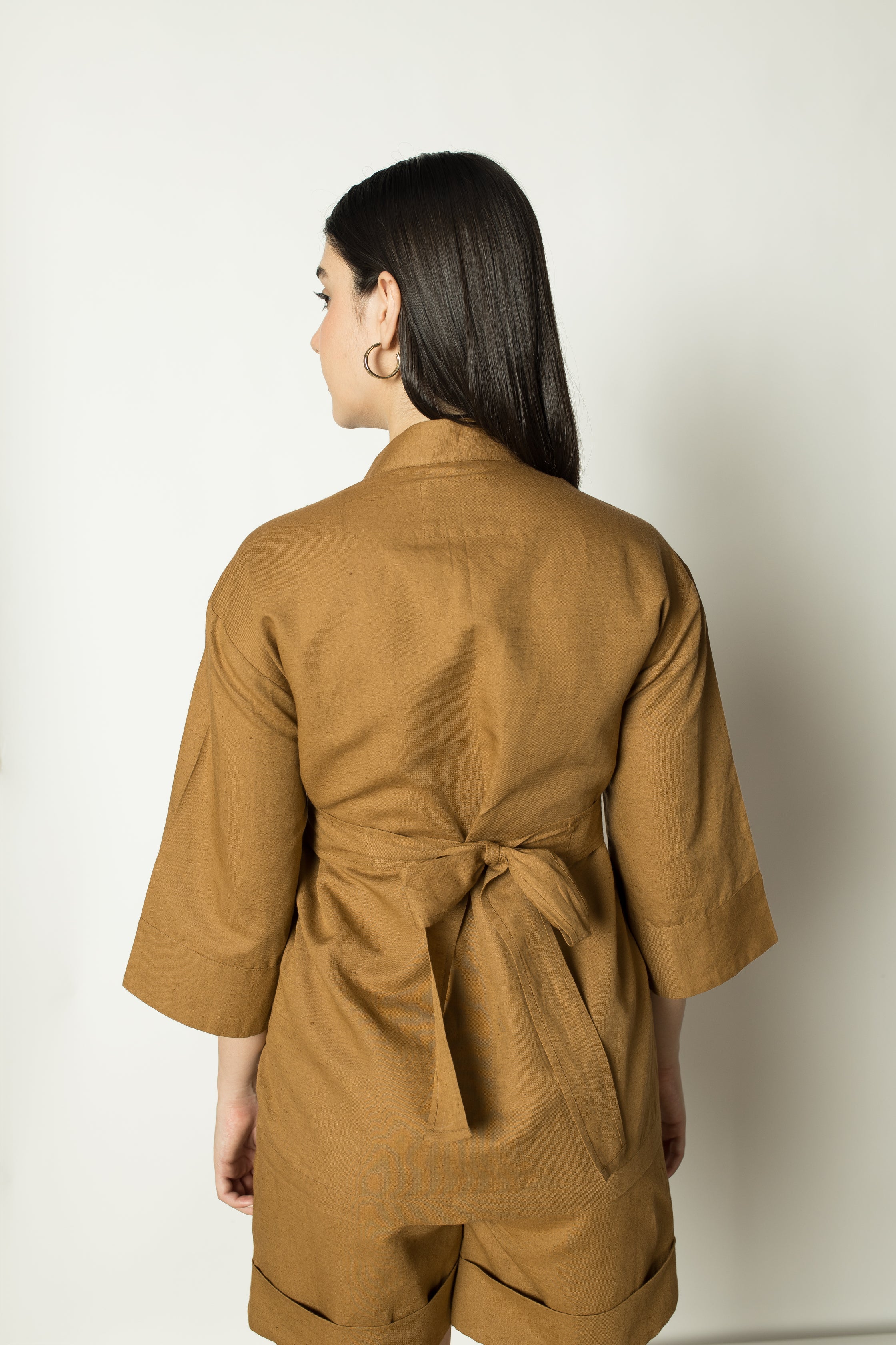 Brown Overlay Shirt at kamakhyaa.com by Anushé Pirani. This item is Casual Wear, Cotton Hemp, Everyday Ethos, Nostalgic Whispers by Anushe Pirani, Regular Fit, Review September 2025, Shirts, Solids, Womenswear
