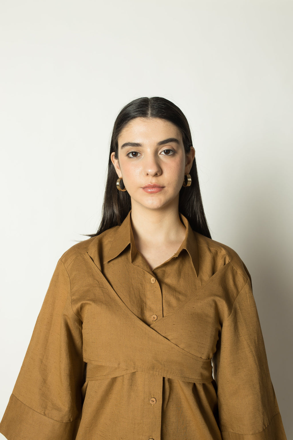 Brown Overlay Shirt at kamakhyaa.com by Anushé Pirani. This item is Casual Wear, Cotton Hemp, Everyday Ethos, Nostalgic Whispers by Anushe Pirani, Regular Fit, Review September 2025, Shirts, Solids, Womenswear