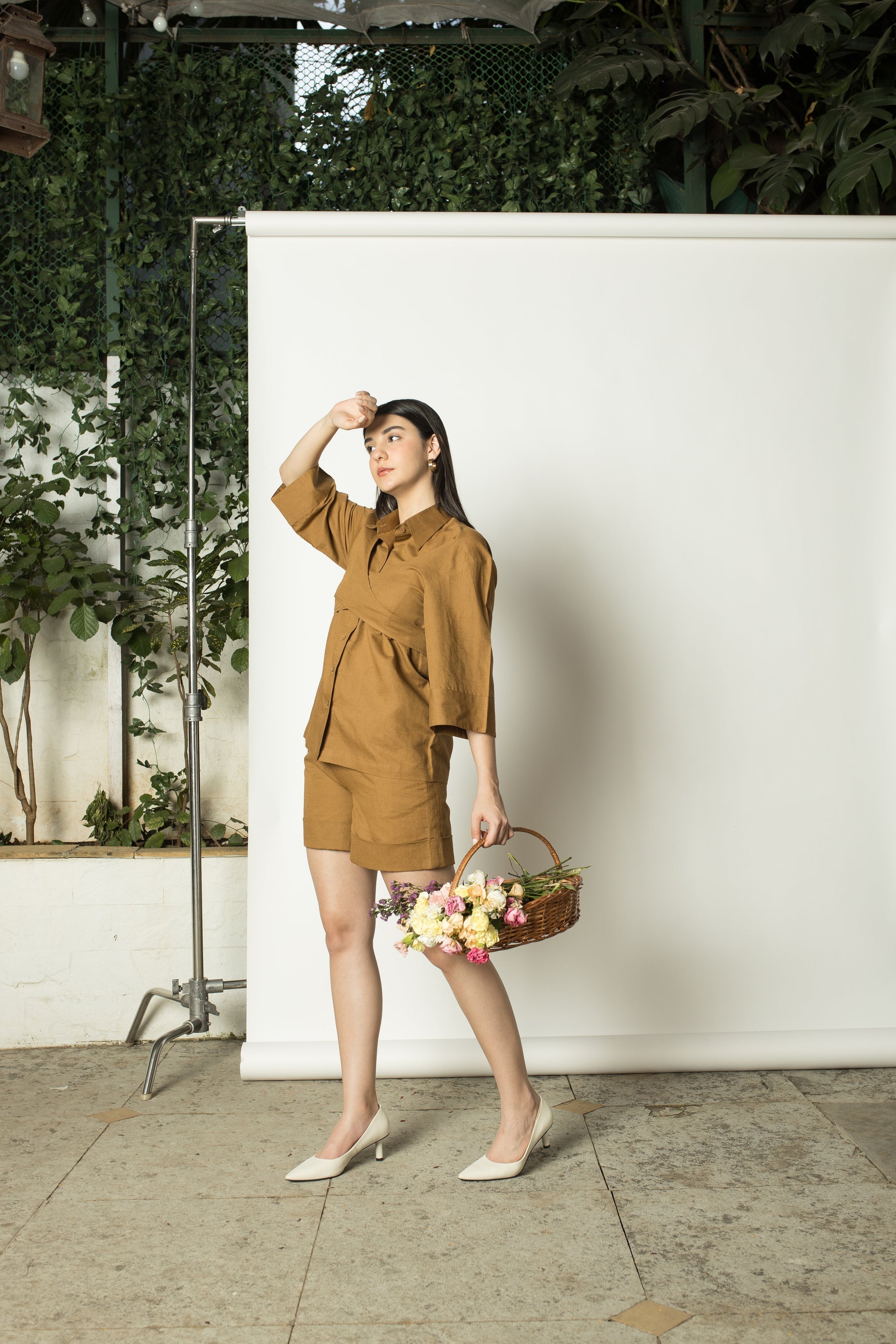 Brown Overlay Shirt at kamakhyaa.com by Anushé Pirani. This item is Casual Wear, Cotton Hemp, Everyday Ethos, Nostalgic Whispers by Anushe Pirani, Regular Fit, Review September 2025, Shirts, Solids, Womenswear