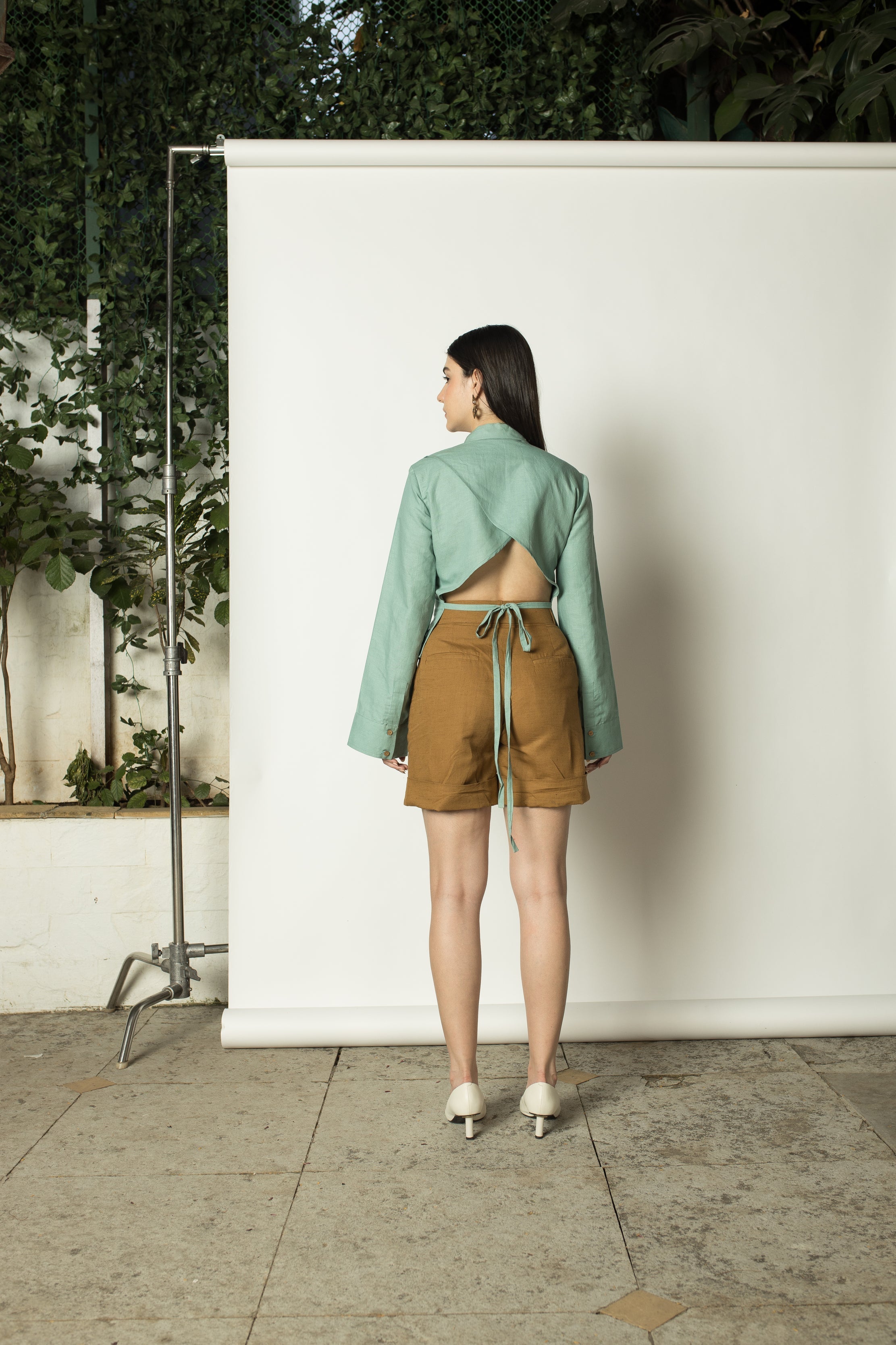 Brown Straight-Leg Shorts at kamakhyaa.com by Anushé Pirani. This item is Brown, Casual Wear, Console Collection List, Cotton, Hemp, Nostalgic Whispers by Anushe Pirani, Regular Fit, Review September 2025, Shorts, Womenswear