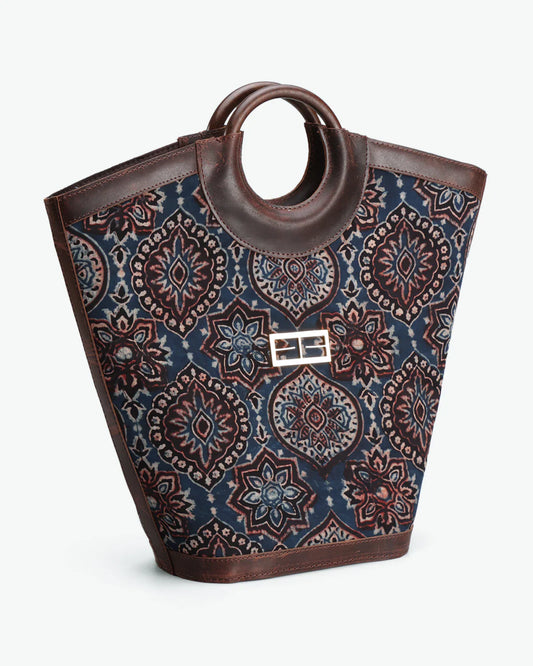 Brown Tote Bag at Kamakhyaa by The Indian Trunk. This item is Artisan Made, Bagru Prints, Brown, Casual Wear, Free Size, leather, Modal silk and leather, Tote Bags