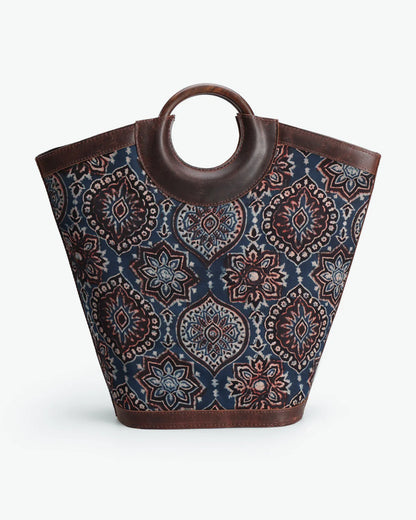 Brown Tote Bag at Kamakhyaa by The Indian Trunk. This item is Artisan Made, Bagru Prints, Brown, Casual Wear, Free Size, leather, Modal silk and leather, Tote Bags