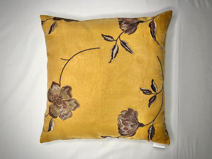 Budding Lily Cushion Cover Sets at Kamakhyaa by Aetherea. This item is Biege, Cushion covers, Embroidered, Gold, Lily, Made from Natural Materials, Metallic, Satin, Sheer, Upcycled