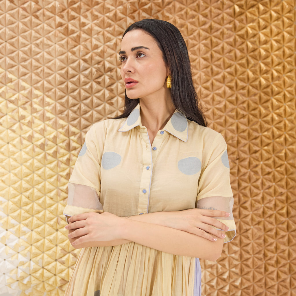 Buttercup Bloom at Kamakhyaa by The Loom Art. This item is Artisan made, Eco friendly, Fluer De Code by The Loom Art, Handwoven, Handwoven Jamdani Cotton Silk, Organic, Shirt Dresses, Solids, Yellow