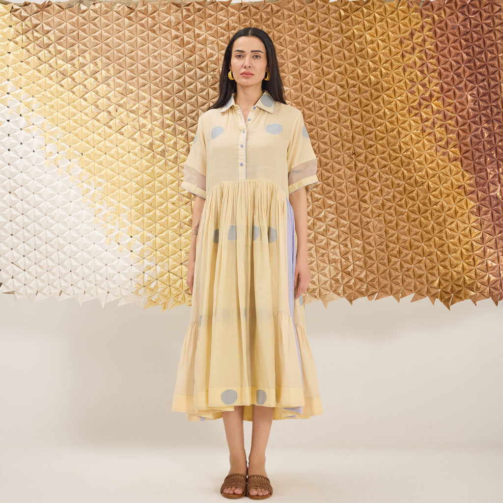 Buttercup Bloom at Kamakhyaa by The Loom Art. This item is Artisan made, Eco friendly, Fluer De Code by The Loom Art, Handwoven, Handwoven Jamdani Cotton Silk, Organic, Shirt Dresses, Solids, Yellow