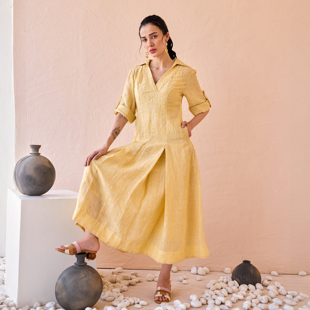 Buttermilk Drift at Kamakhyaa by The Loom Art. This item is Beige, Fluer De Code by The Loom Art, Linen, Mirror Work