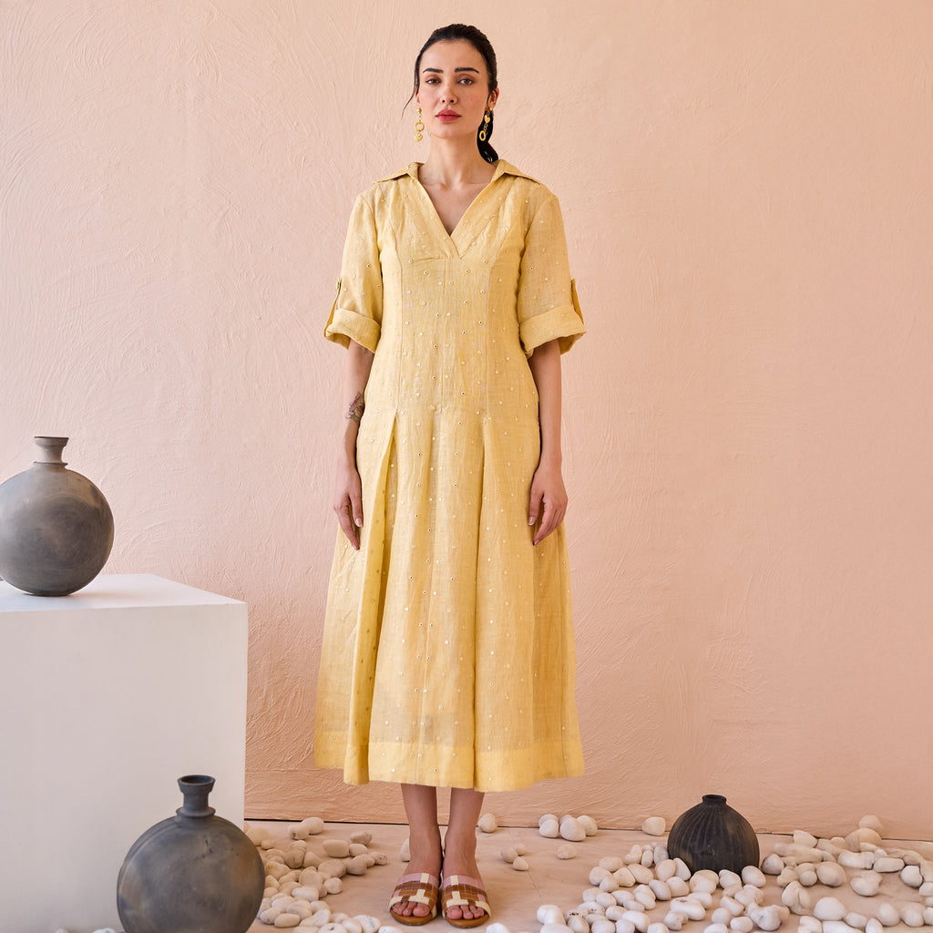 Buttermilk Drift at Kamakhyaa by The Loom Art. This item is Beige, Fluer De Code by The Loom Art, Linen, Mirror Work