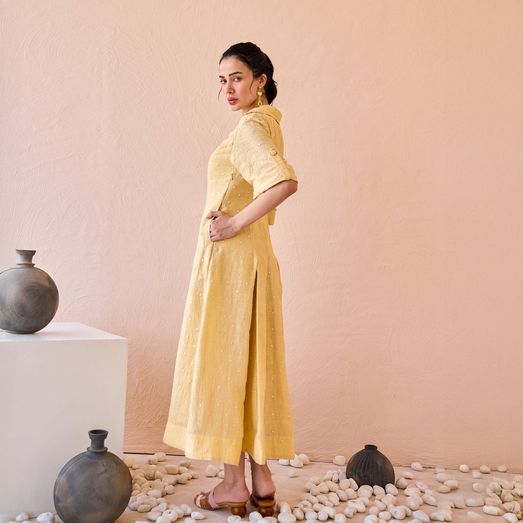 Buttermilk Drift at Kamakhyaa by The Loom Art. This item is Beige, Fluer De Code by The Loom Art, Linen, Mirror Work