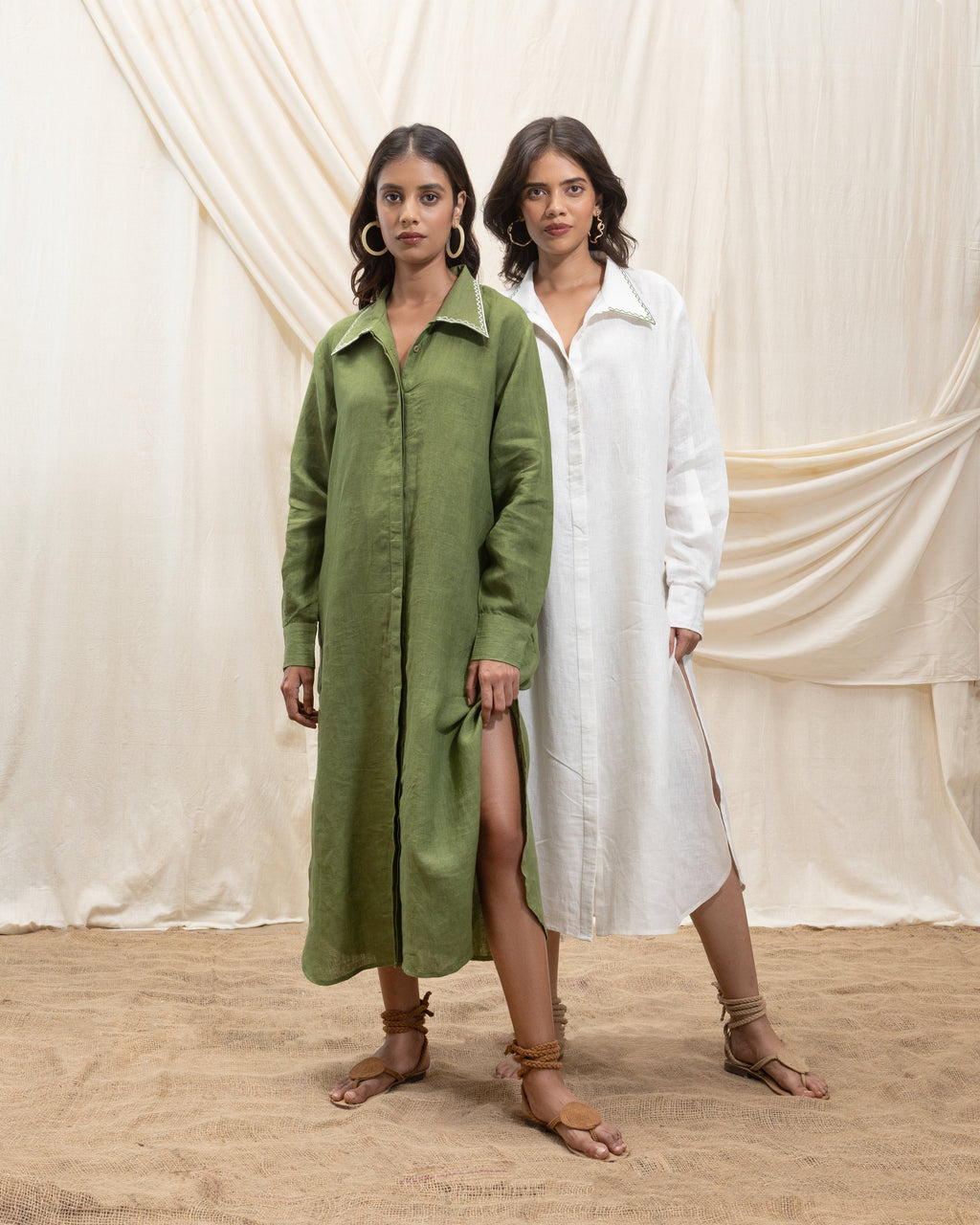 Button down shirt dress at Kamakhyaa by Akashi Clothing. This item is 100% Linen, Regular Fit, Solid Selfmade, Solids, The Stamp Edit By Akashi Clothing, Under $200