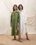 Button down shirt dress at Kamakhyaa by Akashi Clothing. This item is 100% Linen, Regular Fit, Solid Selfmade, Solids, The Stamp Edit By Akashi Clothing, Under $200