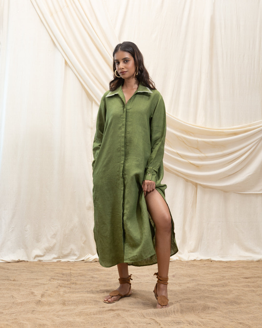 Button down shirt dress at Kamakhyaa by Akashi Clothing. This item is 100% Linen, Regular Fit, Solid Selfmade, Solids, The Stamp Edit By Akashi Clothing, Under $200
