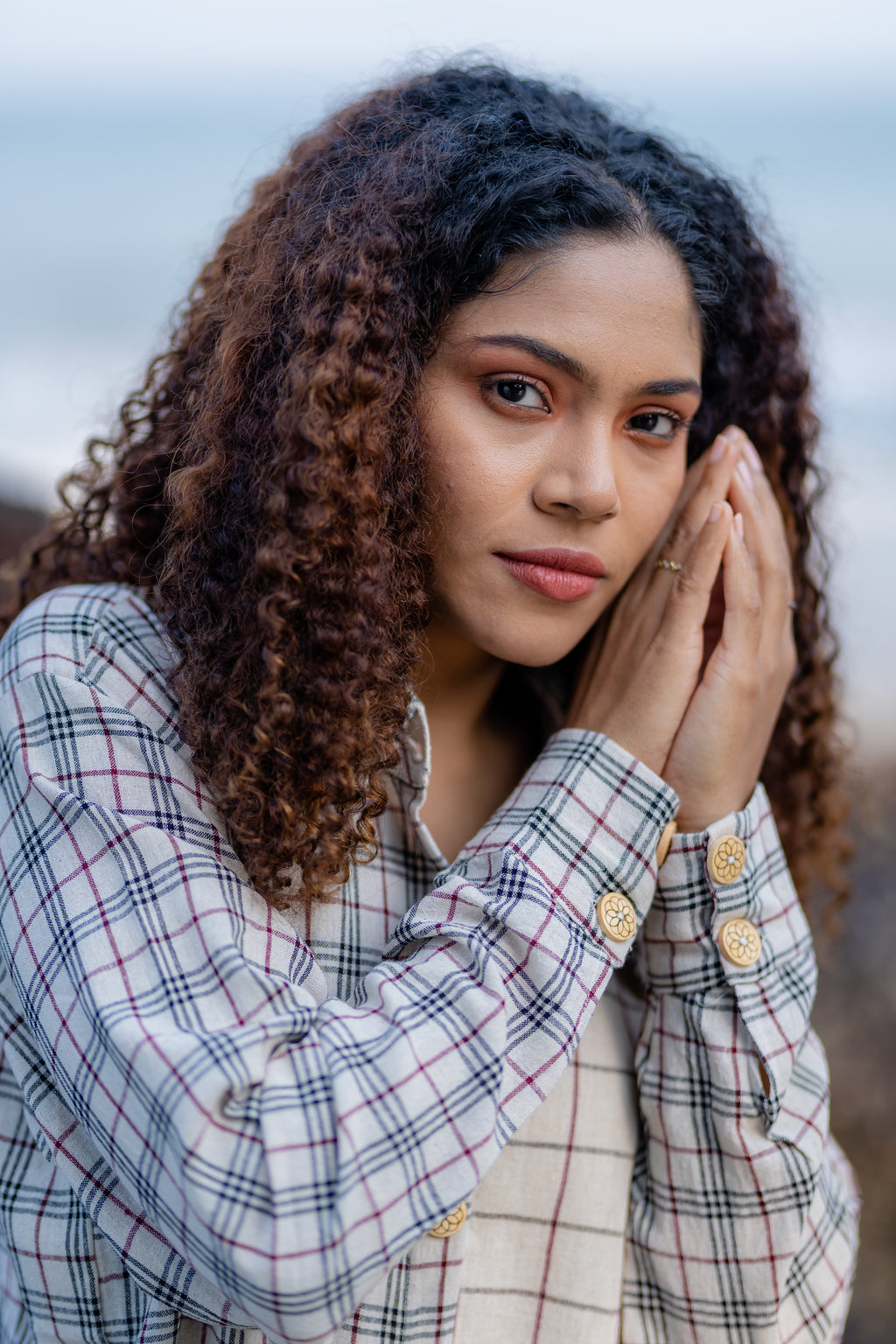 Buttoned Cotton Shirt Dress with Checks Pattern at Kamakhyaa by Krushnachuda. This item is Checks, Handloom Cotton, Midi Dresses, Multicolor, Natural Dye, Organic, Relaxed Fit, Resort Wear