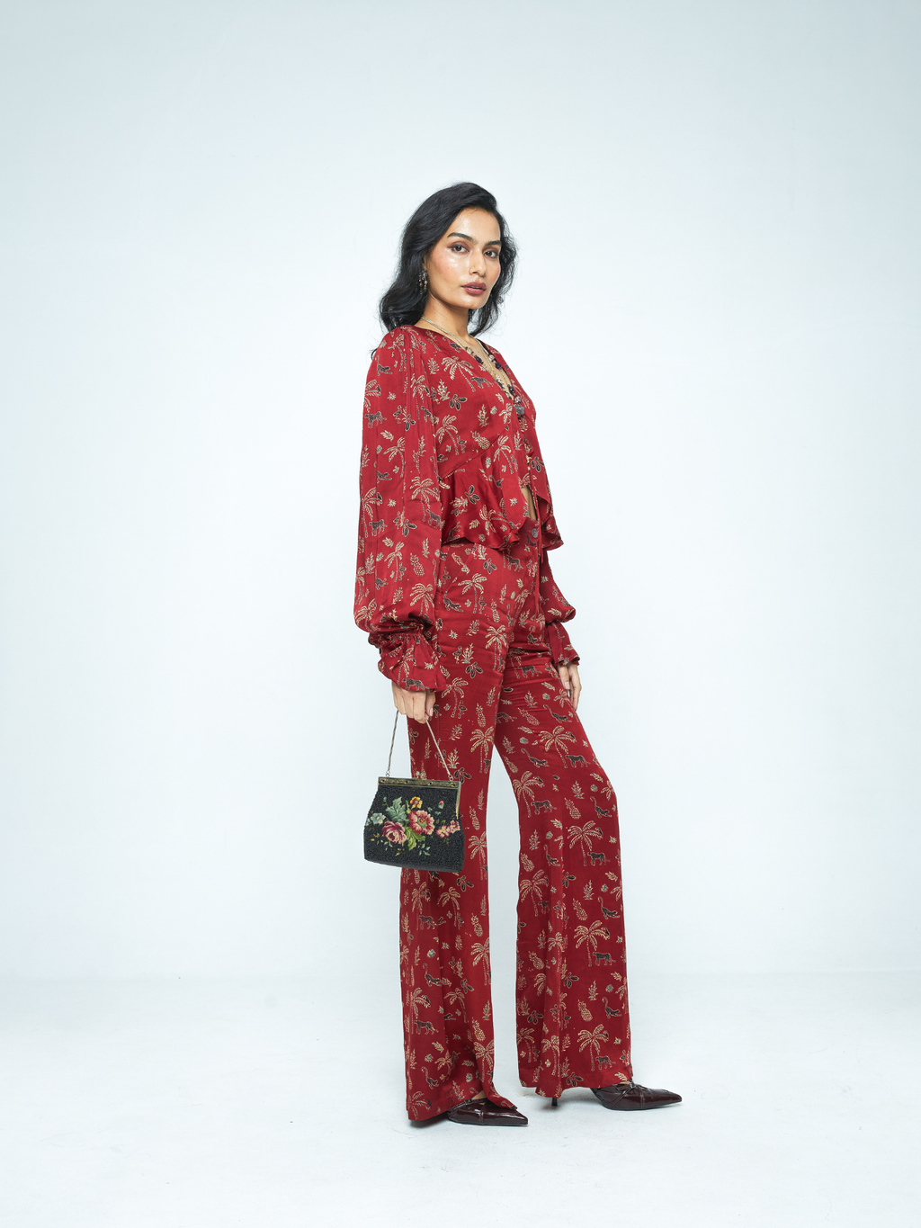 Cascade Top at Kamakhyaa by Anushé Pirani. This item is Bloom After Dark by Anushe Pirani, Midnight Blueprint, Tops & Shirts, Under $50, Woman co-ord sets, Womenswear
