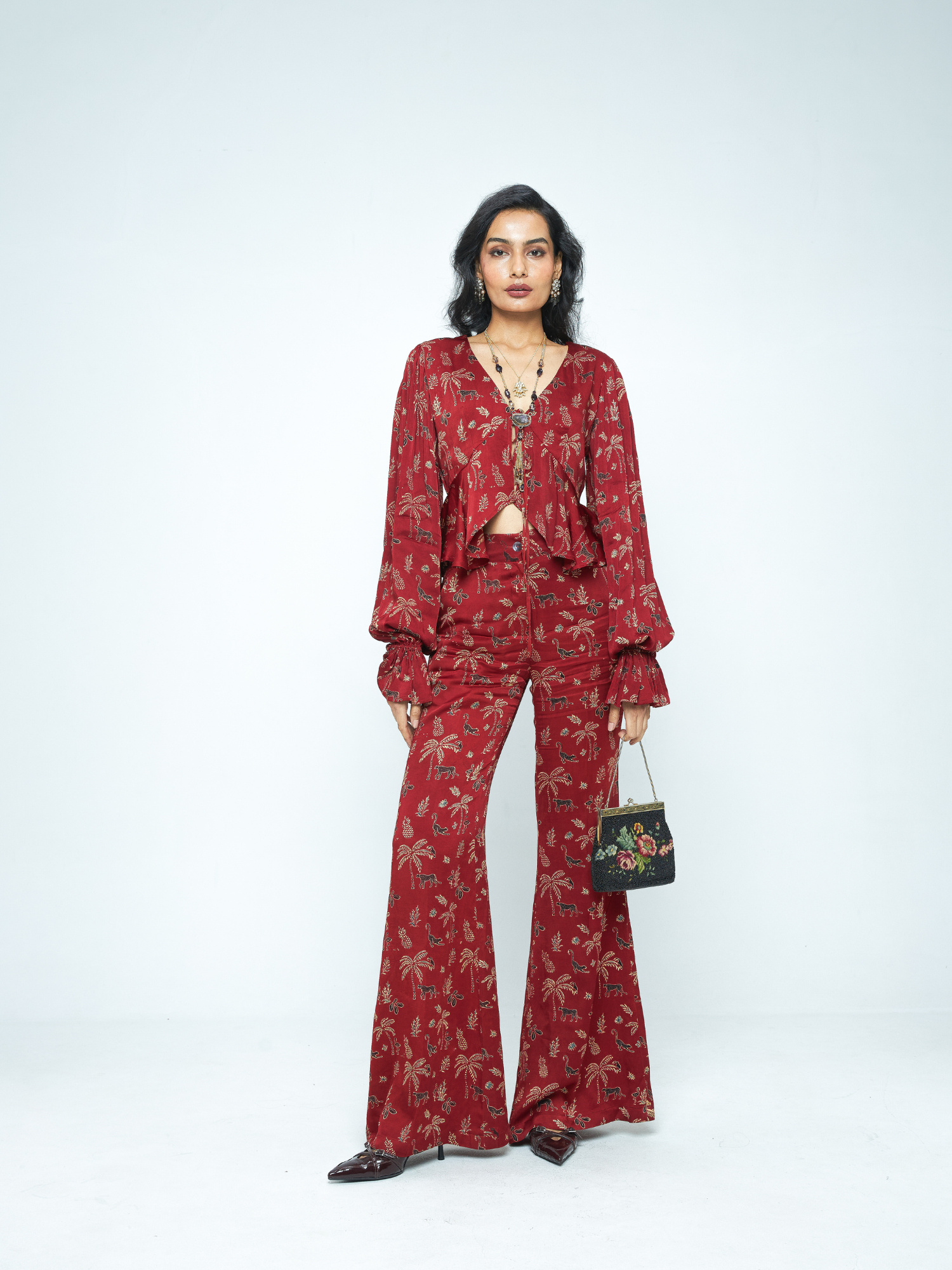 Cascade Top at Kamakhyaa by Anushé Pirani. This item is Bloom After Dark by Anushe Pirani, Midnight Blueprint, Tops & Shirts, Under $50, Woman co-ord sets, Womenswear