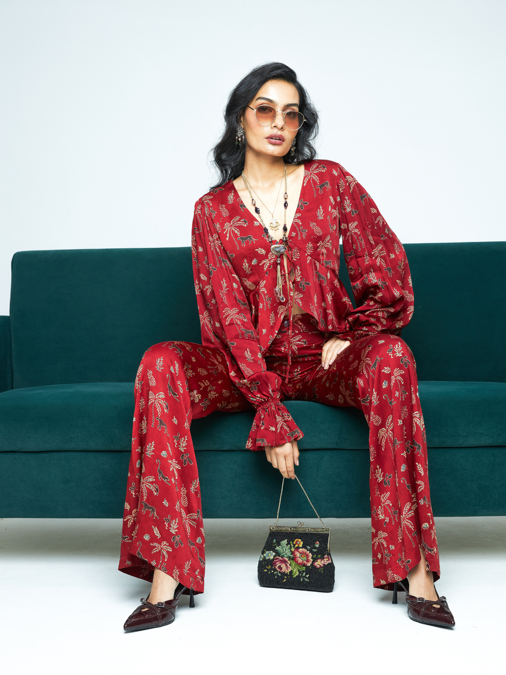 Cascade Top at Kamakhyaa by Anushé Pirani. This item is Bloom After Dark by Anushe Pirani, Midnight Blueprint, Tops & Shirts, Under $50, Woman co-ord sets, Womenswear