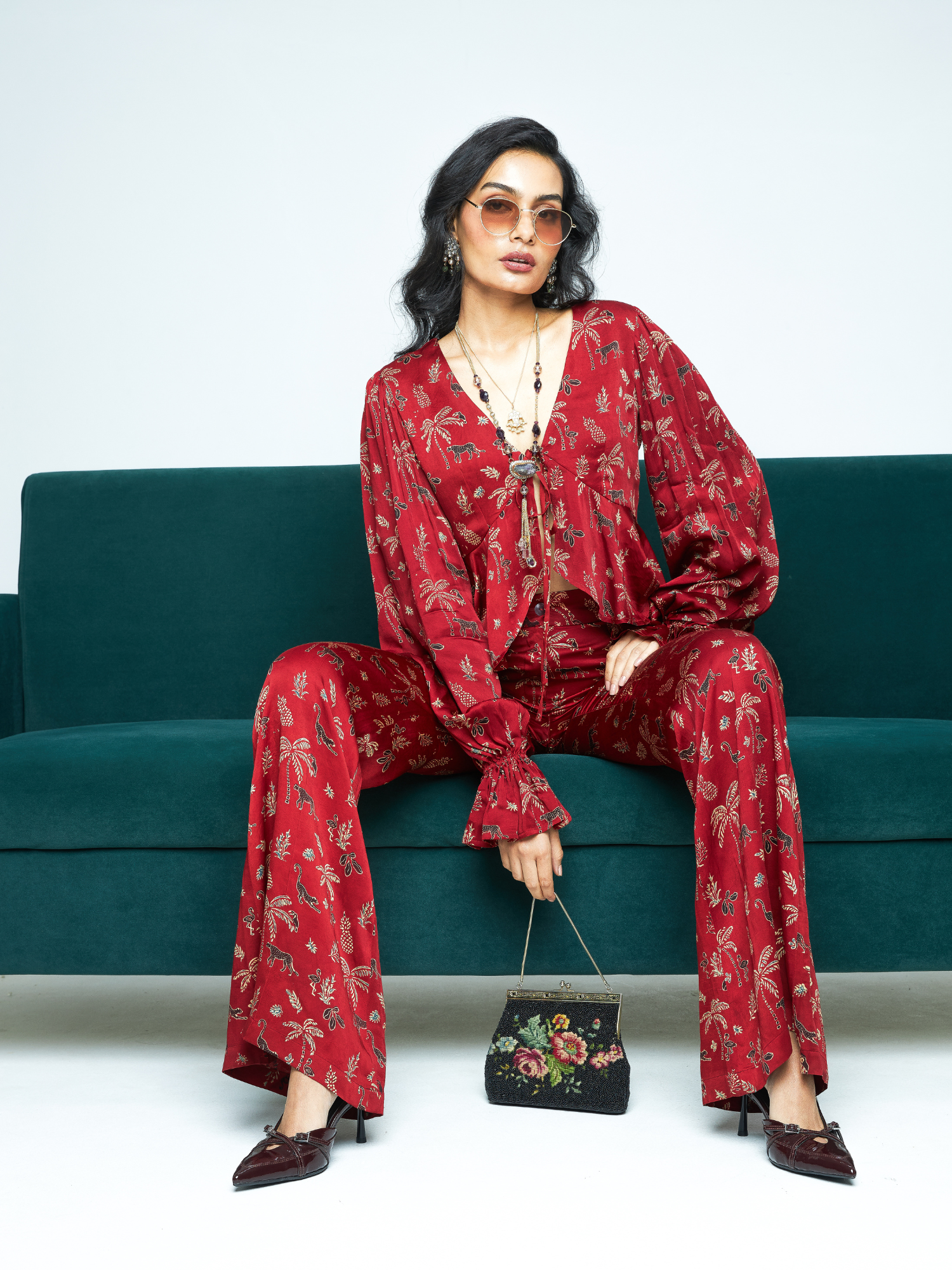 Cascade Top at Kamakhyaa by Anushé Pirani. This item is Bloom After Dark by Anushe Pirani, Midnight Blueprint, Tops & Shirts, Under $50, Woman co-ord sets, Womenswear