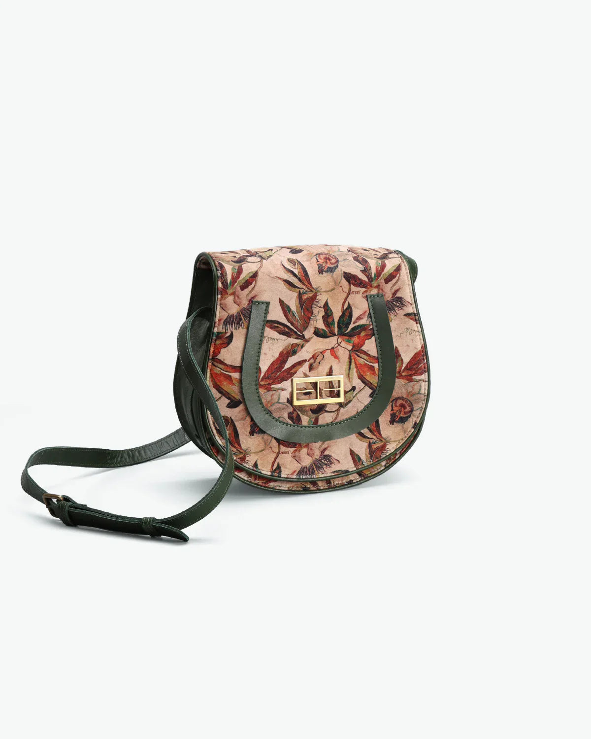 Casual Wear Hand Bag at Kamakhyaa by The Indian Trunk. This item is Artisan Made, Casual Wear, Free Size, Hand Bags, Leafy Pattern, leather, Multicolor, Velvet velour and leather