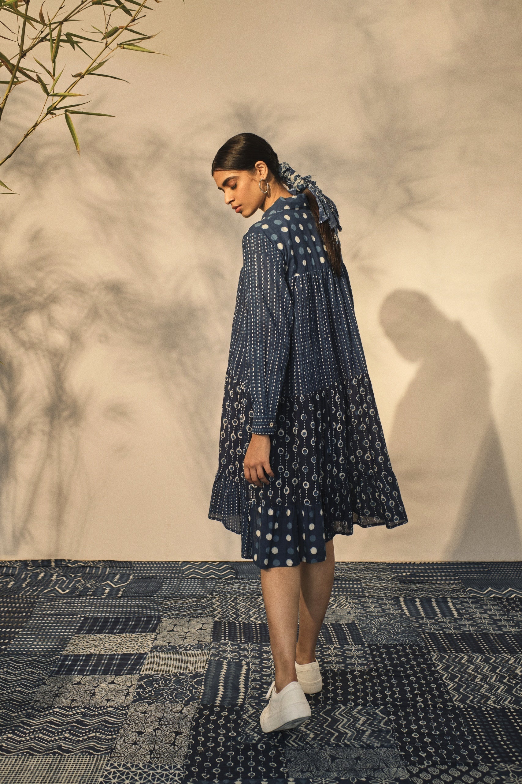 Casual Wear Midi Dress at Kamakhyaa by Akashii Clothing. This item is 100% Blue Indigo Cotton, Bagru Prints, Blue, Casual Wear, handmade, Midi Dresses, Neeli by Akashi Clothing, Organic, Regular Fit