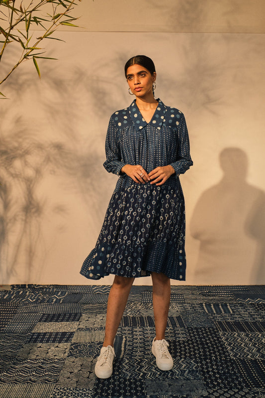 Casual Wear Midi Dress at Kamakhyaa by Akashii Clothing. This item is 100% Blue Indigo Cotton, Bagru Prints, Blue, Casual Wear, handmade, Midi Dresses, Neeli by Akashi Clothing, Organic, Regular Fit