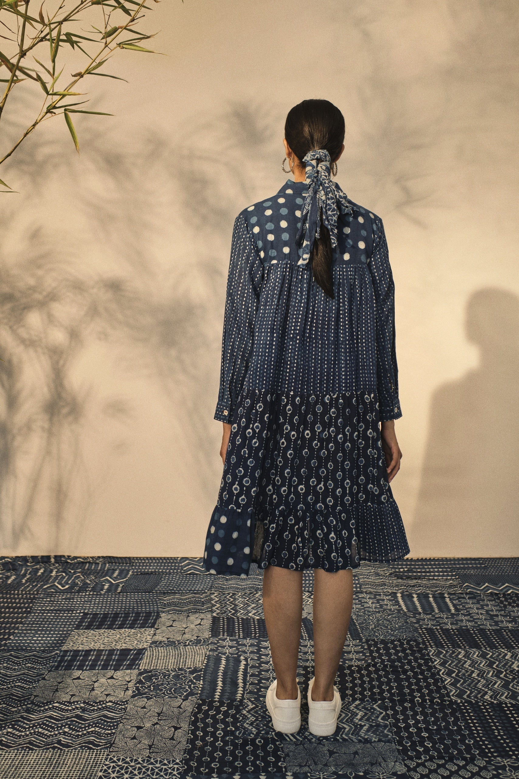 Casual Wear Midi Dress at Kamakhyaa by Akashii Clothing. This item is 100% Blue Indigo Cotton, Bagru Prints, Blue, Casual Wear, handmade, Midi Dresses, Neeli by Akashi Clothing, Organic, Regular Fit