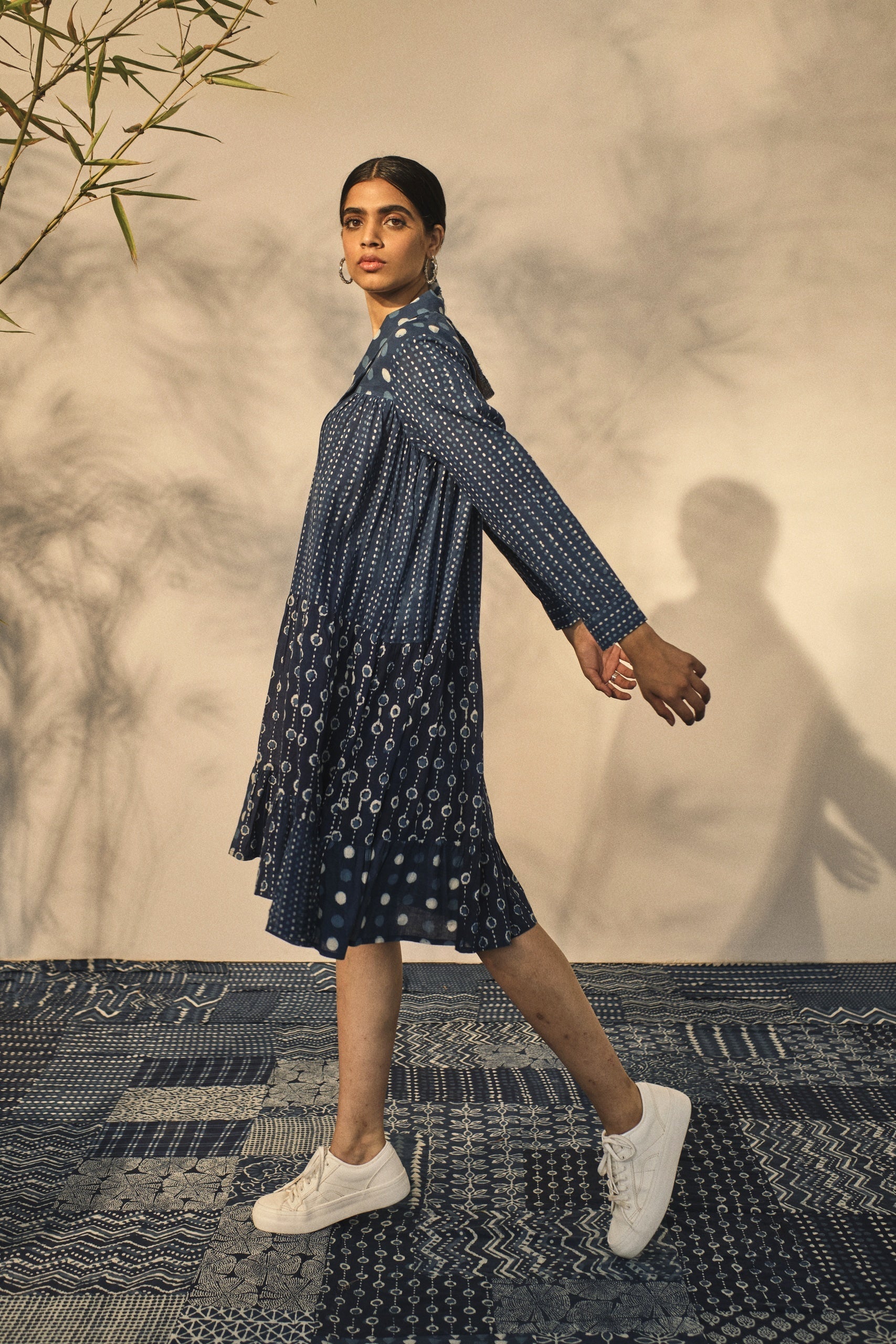 Casual Wear Midi Dress at Kamakhyaa by Akashii Clothing. This item is 100% Blue Indigo Cotton, Bagru Prints, Blue, Casual Wear, handmade, Midi Dresses, Neeli by Akashi Clothing, Organic, Regular Fit