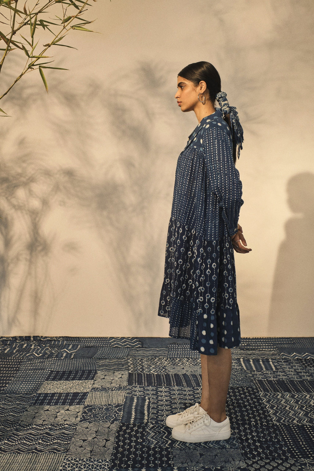 Casual Wear Midi Dress at Kamakhyaa by Akashii Clothing. This item is 100% Blue Indigo Cotton, Bagru Prints, Blue, Casual Wear, handmade, Midi Dresses, Neeli by Akashi Clothing, Organic, Regular Fit