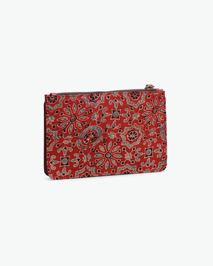 Casual Wear Red Clutch at Kamakhyaa by The Indian Trunk. This item is Artisan Made, Block Prints, Casual Wear, Clutches, Free Size, leather, Modal silk and leather, Red