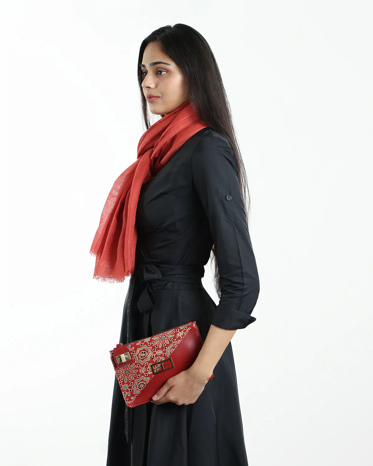 Casual Wear Red Clutch at Kamakhyaa by The Indian Trunk. This item is Artisan Made, Block Prints, Casual Wear, Clutches, Free Size, leather, Modal silk and leather, Red