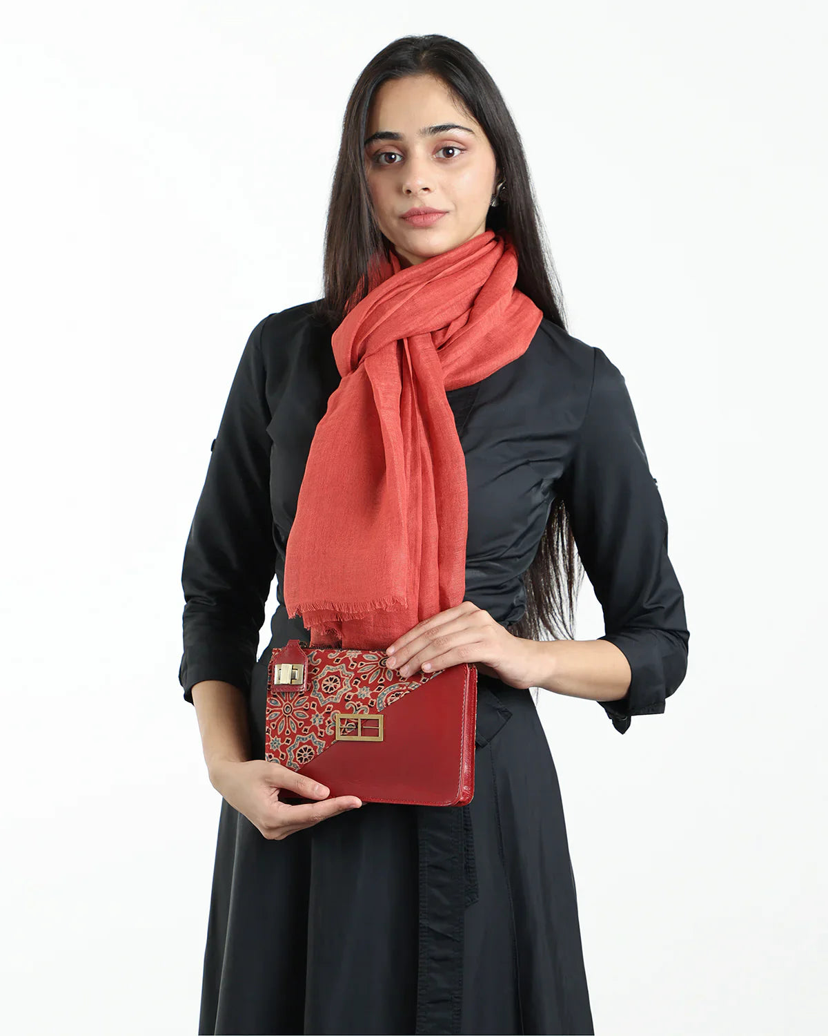 Casual Wear Red Clutch at Kamakhyaa by The Indian Trunk. This item is Artisan Made, Block Prints, Casual Wear, Clutches, Free Size, leather, Modal silk and leather, Red