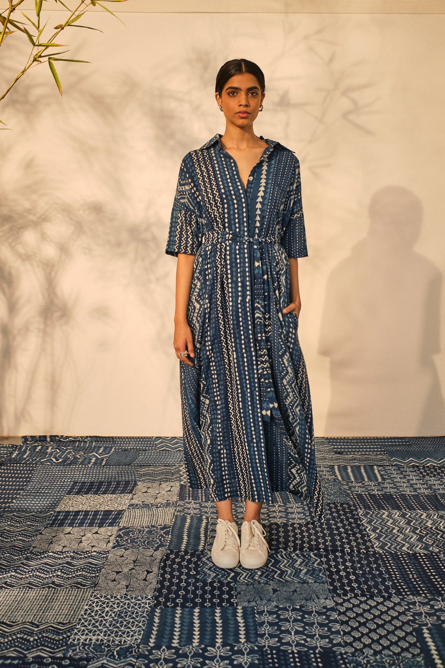 Casual Wear Shirt Dress at Kamakhyaa by Akashii Clothing. This item is 100% Blue Indigo Cotton, Bagru Prints, Blue, Casual Wear, handmade, Neeli by Akashi Clothing, Organic, Regular Fit, Shirt Dresses