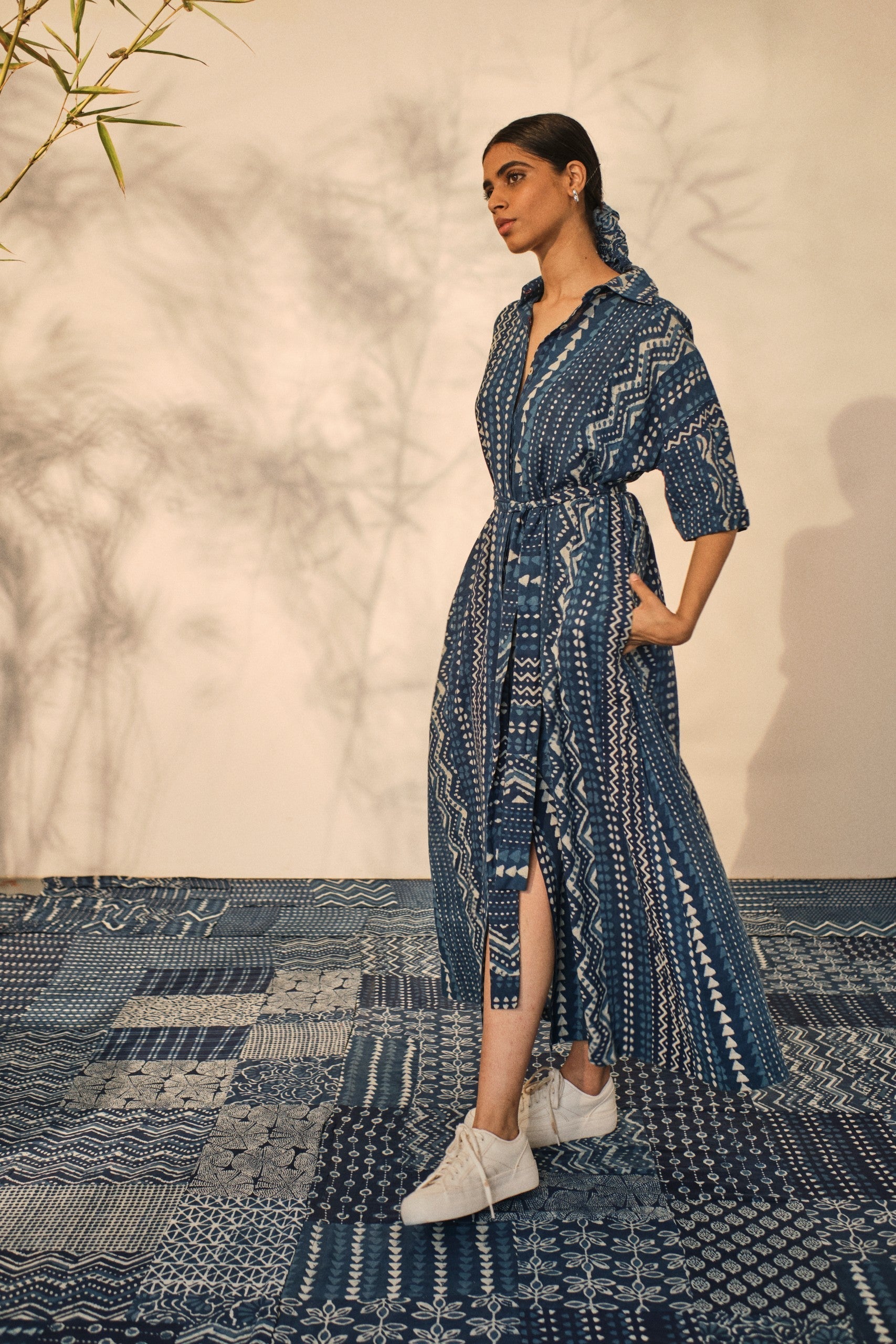 Casual Wear Shirt Dress at Kamakhyaa by Akashii Clothing. This item is 100% Blue Indigo Cotton, Bagru Prints, Blue, Casual Wear, handmade, Neeli by Akashi Clothing, Organic, Regular Fit, Shirt Dresses