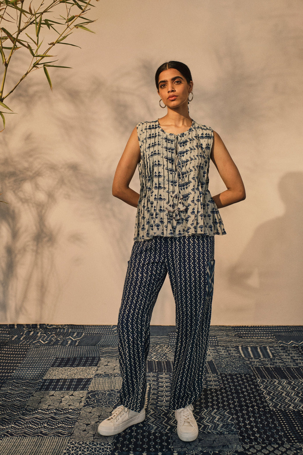 Casual Wear Sleeveless Top at Kamakhyaa by Akashii Clothing. This item is 100% Blue Indigo Cotton, Bagru Prints, Blue, Casual Wear, handmade, Neeli by Akashi Clothing, Organic, Regular Fit, Sleeveless Tops