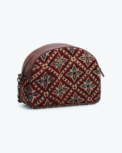 Casual Wear Sling Bag at Kamakhyaa by The Indian Trunk. This item is Artisan Made, Batik Prints, Casual Wear, Free Size, Gajji Silk, leather, Red, Sling Bags