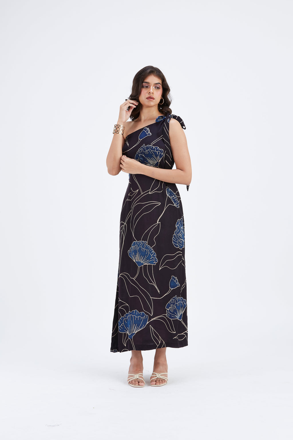 Cecilia Black Floral Hand Printed Cotton Dress at Kamakhyaa by Hasttvam. This item is Black, Cotton, Ete by Hasttvam, Floral Prints, Fusion Wear, Hand Printed, Womenswear