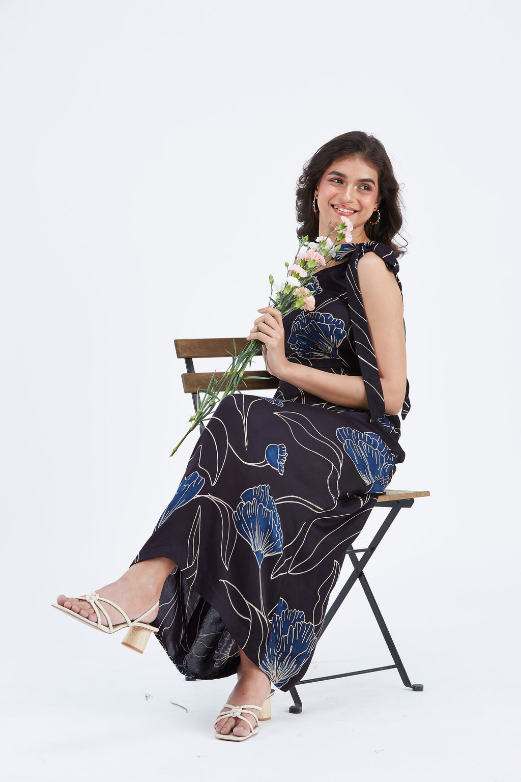 Cecilia Black Floral Hand Printed Cotton Dress at Kamakhyaa by Hasttvam. This item is Black, Cotton, Ete by Hasttvam, Floral Prints, Fusion Wear, Hand Printed, Womenswear