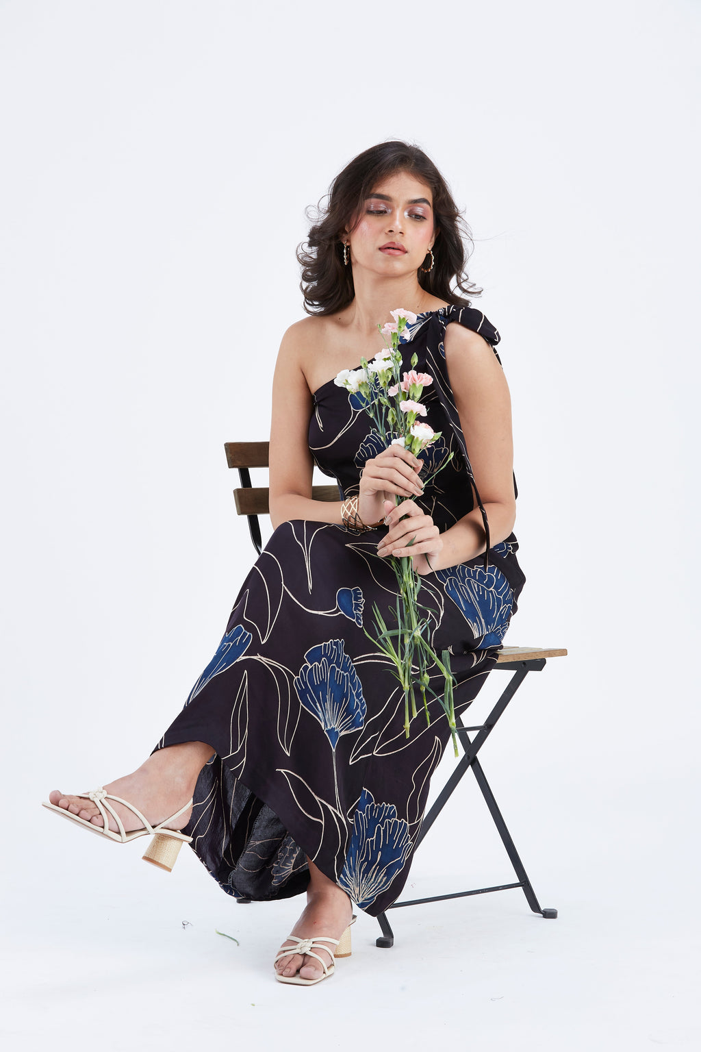 Cecilia Black Floral Hand Printed Cotton Dress at Kamakhyaa by Hasttvam. This item is Black, Cotton, Ete by Hasttvam, Floral Prints, Fusion Wear, Hand Printed, Womenswear