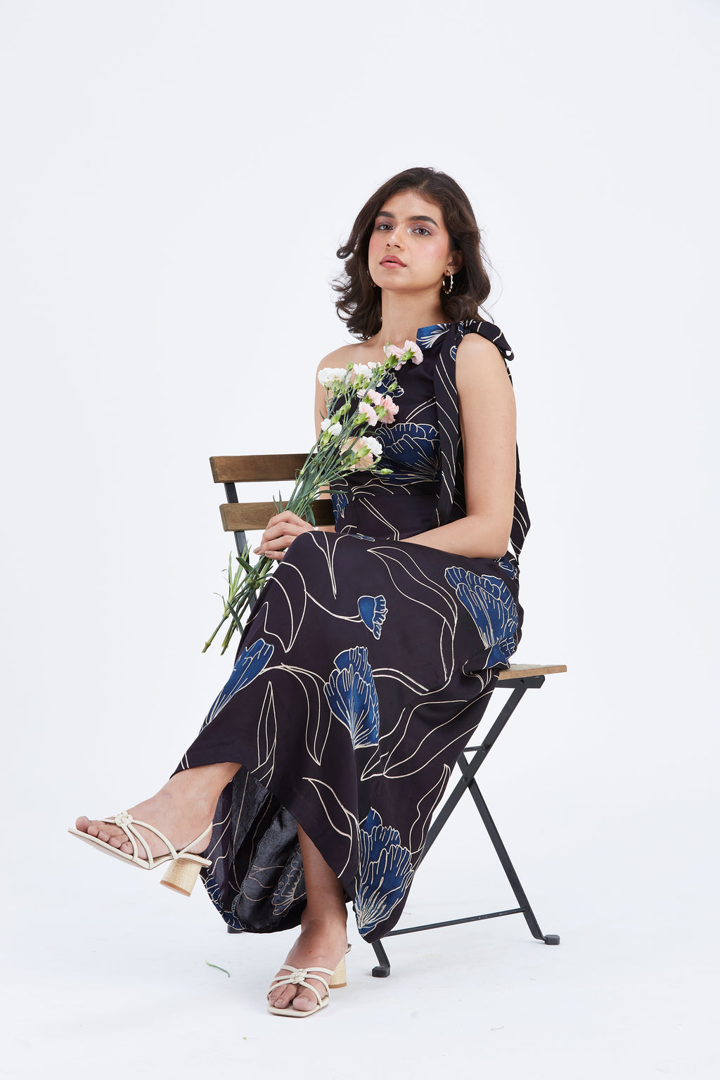 Cecilia Black Floral Hand Printed Cotton Dress at Kamakhyaa by Hasttvam. This item is Black, Cotton, Ete by Hasttvam, Floral Prints, Fusion Wear, Hand Printed, Womenswear
