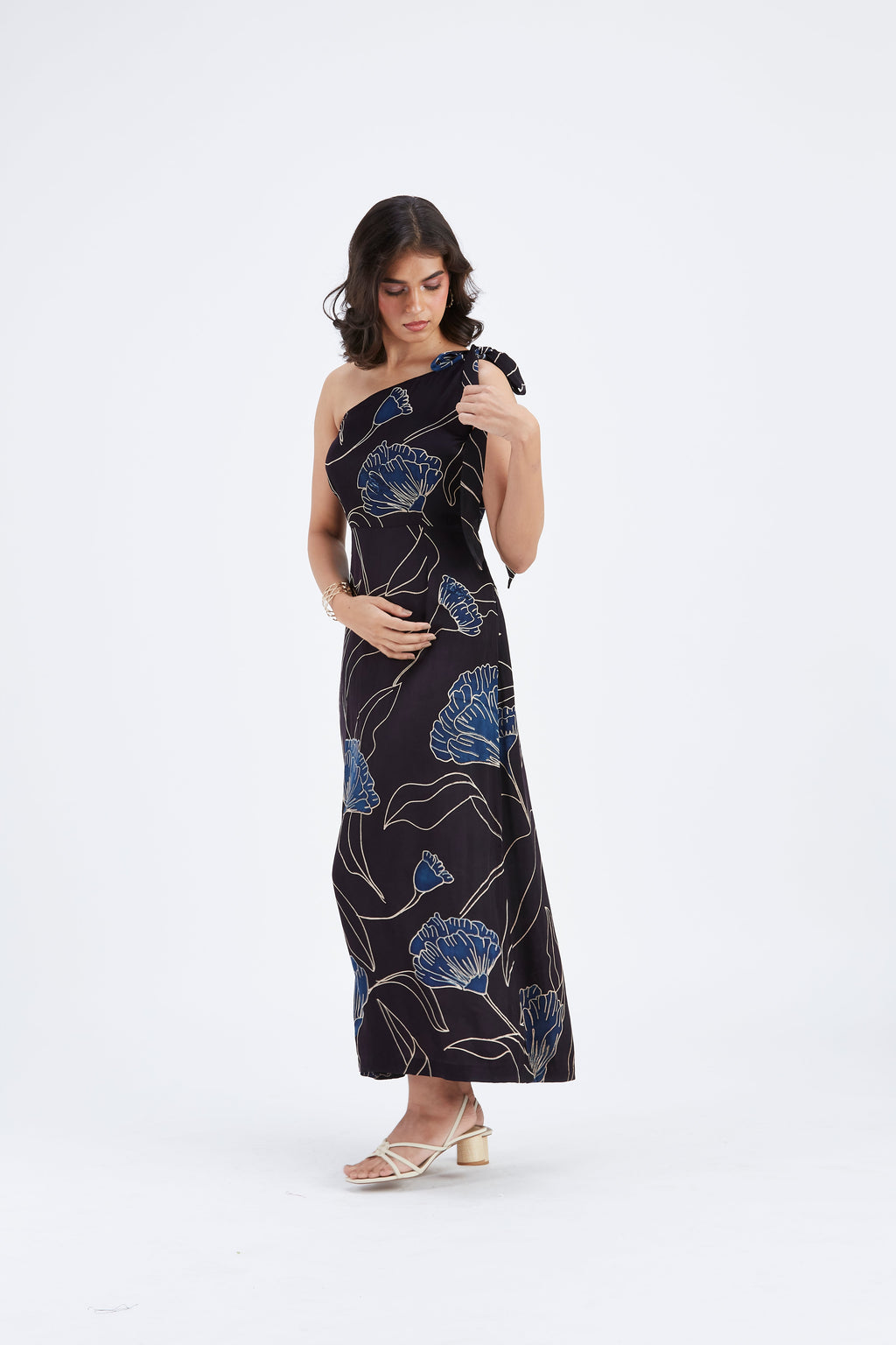 Cecilia Black Floral Hand Printed Cotton Dress at Kamakhyaa by Hasttvam. This item is Black, Cotton, Ete by Hasttvam, Floral Prints, Fusion Wear, Hand Printed, Womenswear