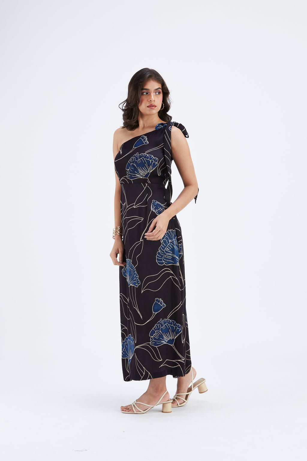 Cecilia Black Floral Hand Printed Cotton Dress at Kamakhyaa by Hasttvam. This item is Black, Cotton, Ete by Hasttvam, Floral Prints, Fusion Wear, Hand Printed, Womenswear