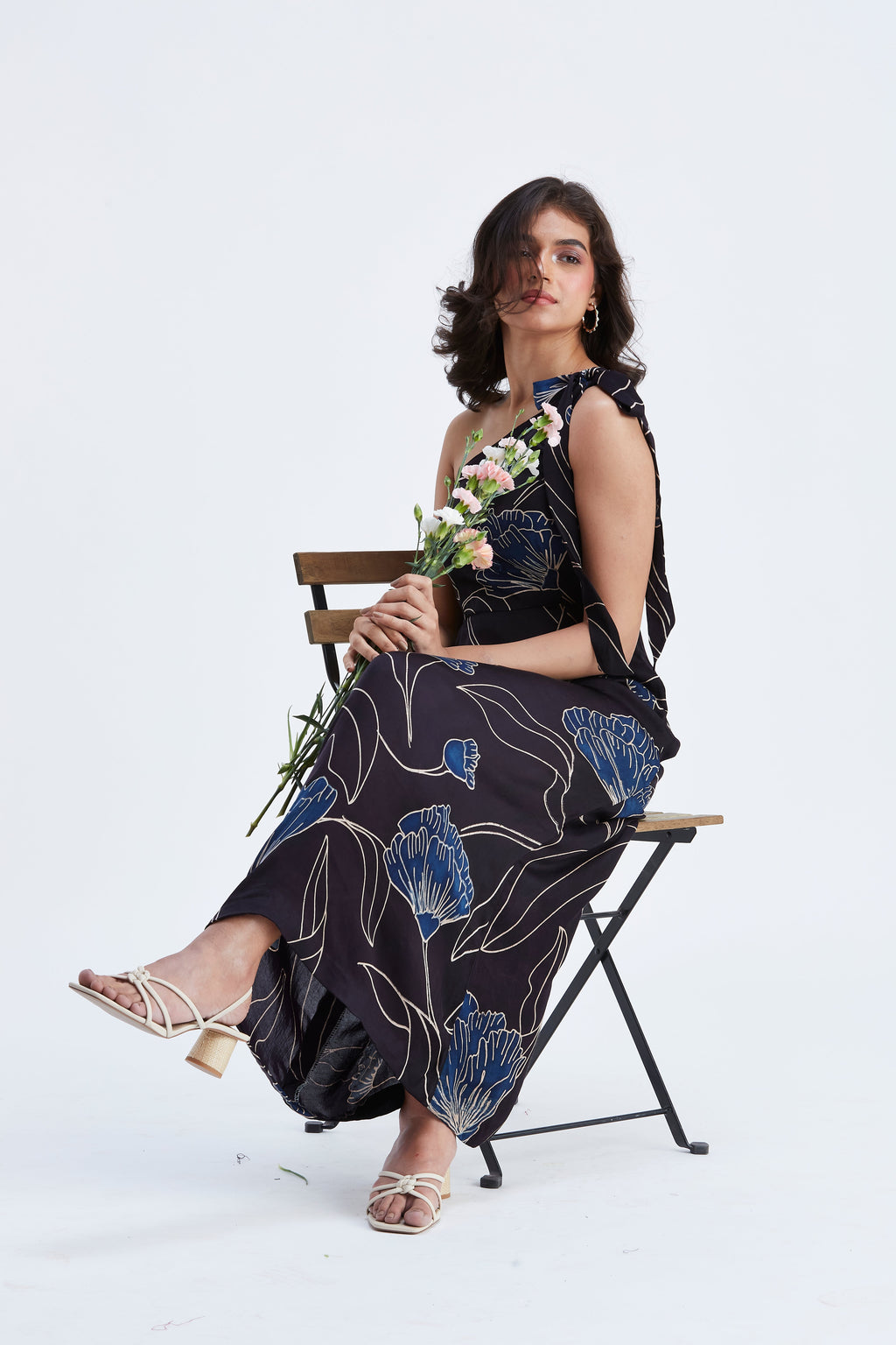 Cecilia Black Floral Hand Printed Cotton Dress at Kamakhyaa by Hasttvam. This item is Black, Cotton, Ete by Hasttvam, Floral Prints, Fusion Wear, Hand Printed, Womenswear