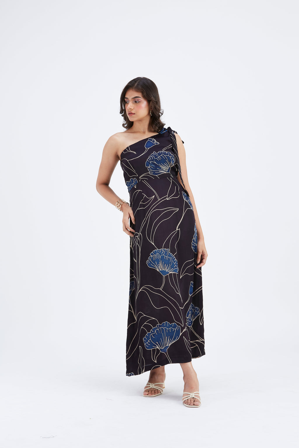 Cecilia Black Floral Hand Printed Cotton Dress at Kamakhyaa by Hasttvam. This item is Black, Cotton, Ete by Hasttvam, Floral Prints, Fusion Wear, Hand Printed, Womenswear