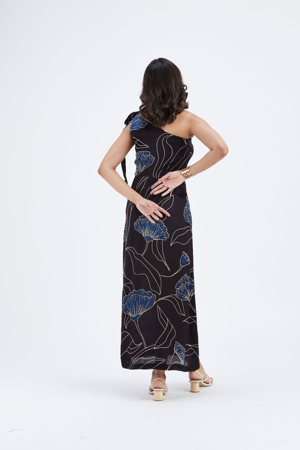 Cecilia Black Floral Hand Printed Cotton Dress at Kamakhyaa by Hasttvam. This item is Black, Cotton, Ete by Hasttvam, Floral Prints, Fusion Wear, Hand Printed, Womenswear