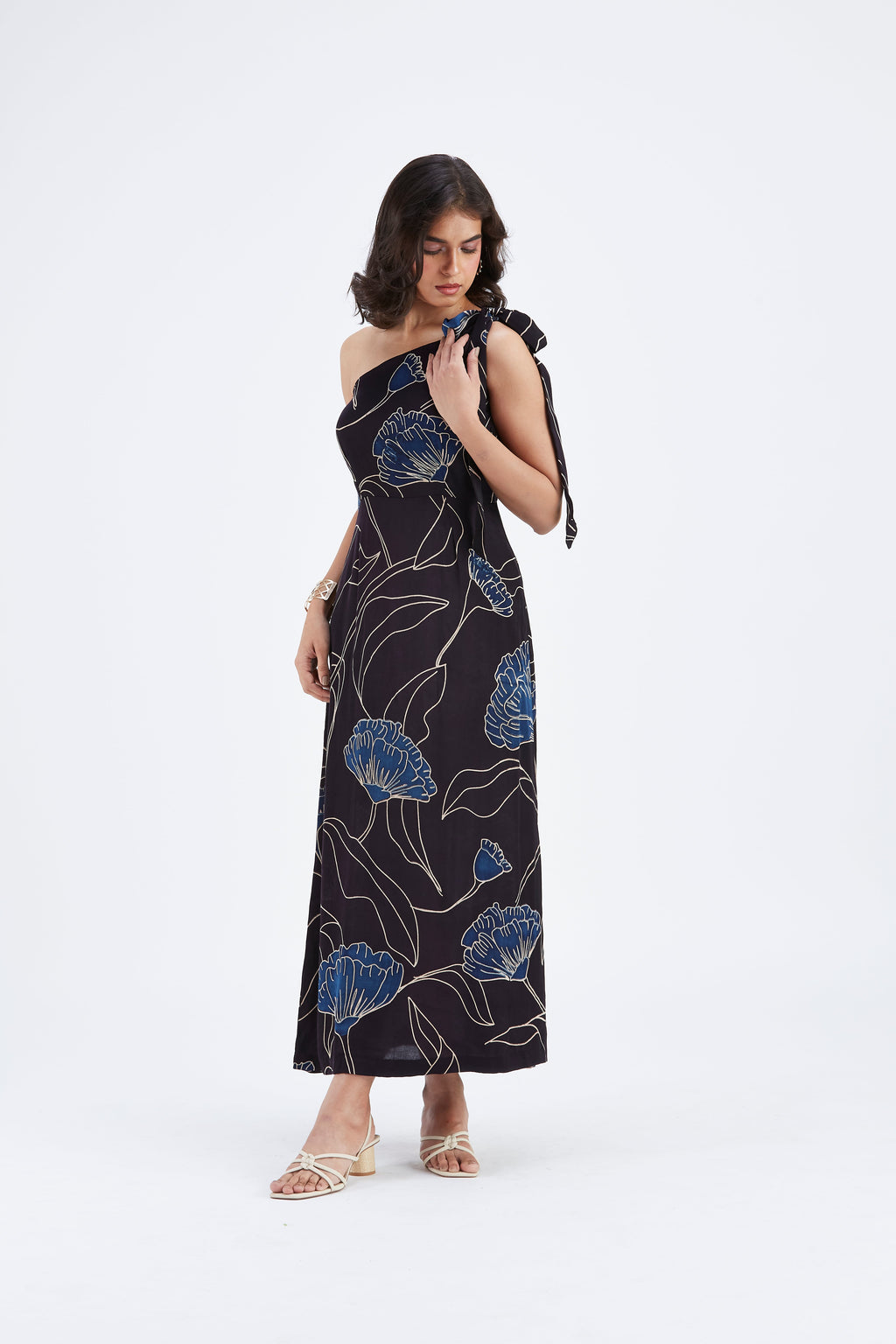 Cecilia Black Floral Hand Printed Cotton Dress at Kamakhyaa by Hasttvam. This item is Black, Cotton, Ete by Hasttvam, Floral Prints, Fusion Wear, Hand Printed, Womenswear