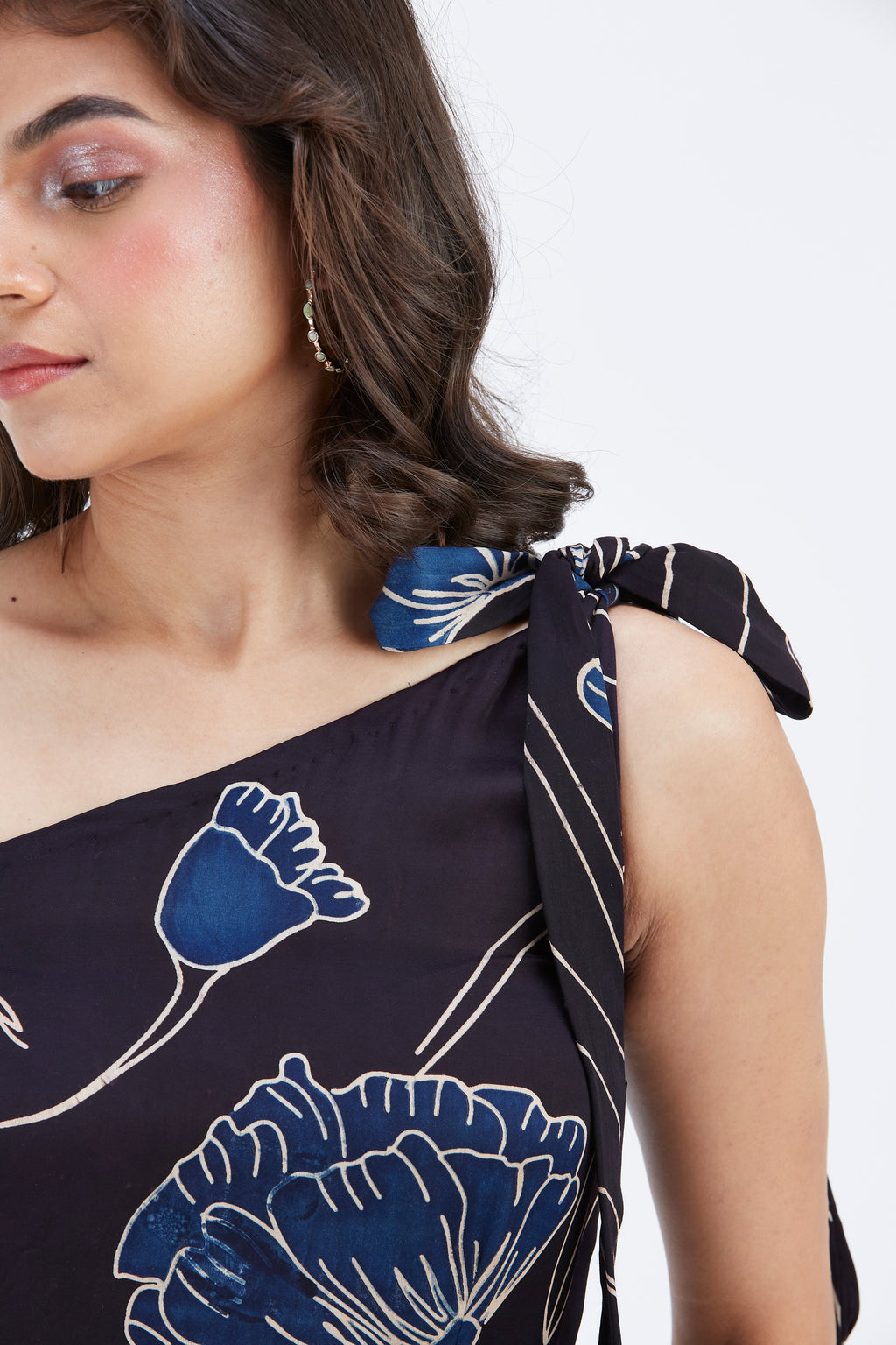 Cecilia Black Floral Hand Printed Cotton Dress at Kamakhyaa by Hasttvam. This item is Black, Cotton, Ete by Hasttvam, Floral Prints, Fusion Wear, Hand Printed, Womenswear