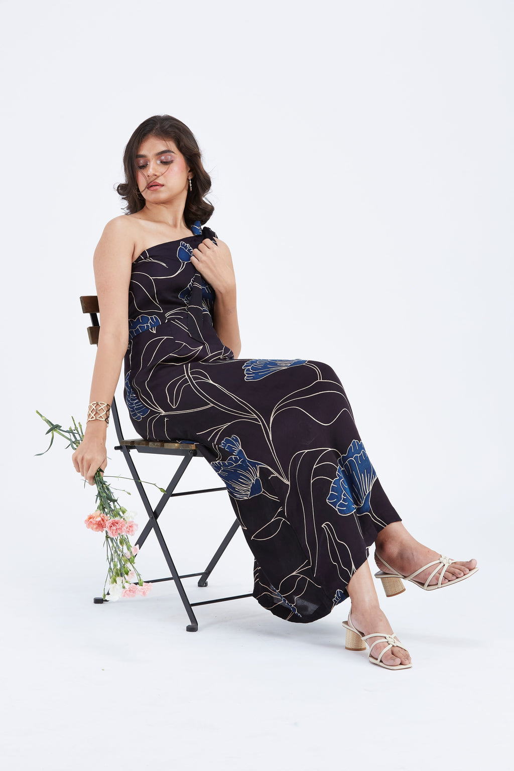 Cecilia Black Floral Hand Printed Cotton Dress at Kamakhyaa by Hasttvam. This item is Black, Cotton, Ete by Hasttvam, Floral Prints, Fusion Wear, Hand Printed, Womenswear