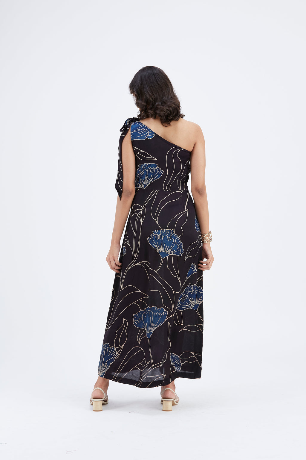 Cecilia Black Floral Hand Printed Cotton Dress at Kamakhyaa by Hasttvam. This item is Black, Cotton, Ete by Hasttvam, Floral Prints, Fusion Wear, Hand Printed, Womenswear