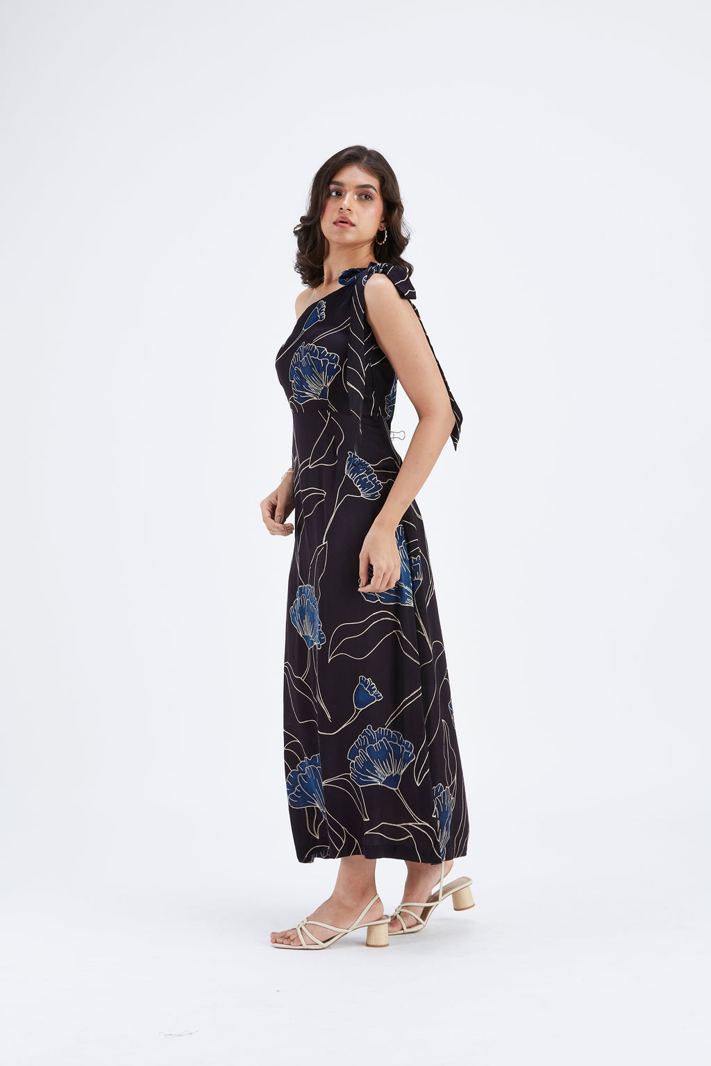 Cecilia Black Floral Hand Printed Cotton Dress at Kamakhyaa by Hasttvam. This item is Black, Cotton, Ete by Hasttvam, Floral Prints, Fusion Wear, Hand Printed, Womenswear