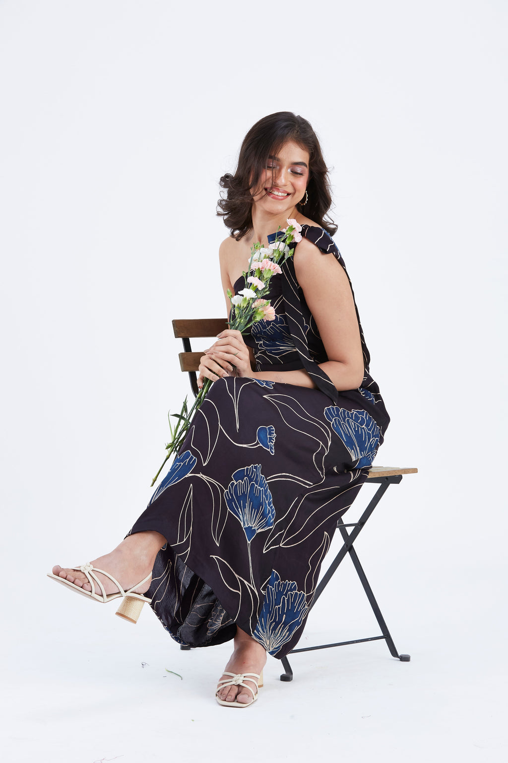 Cecilia Black Floral Hand Printed Cotton Dress at Kamakhyaa by Hasttvam. This item is Black, Cotton, Ete by Hasttvam, Floral Prints, Fusion Wear, Hand Printed, Womenswear