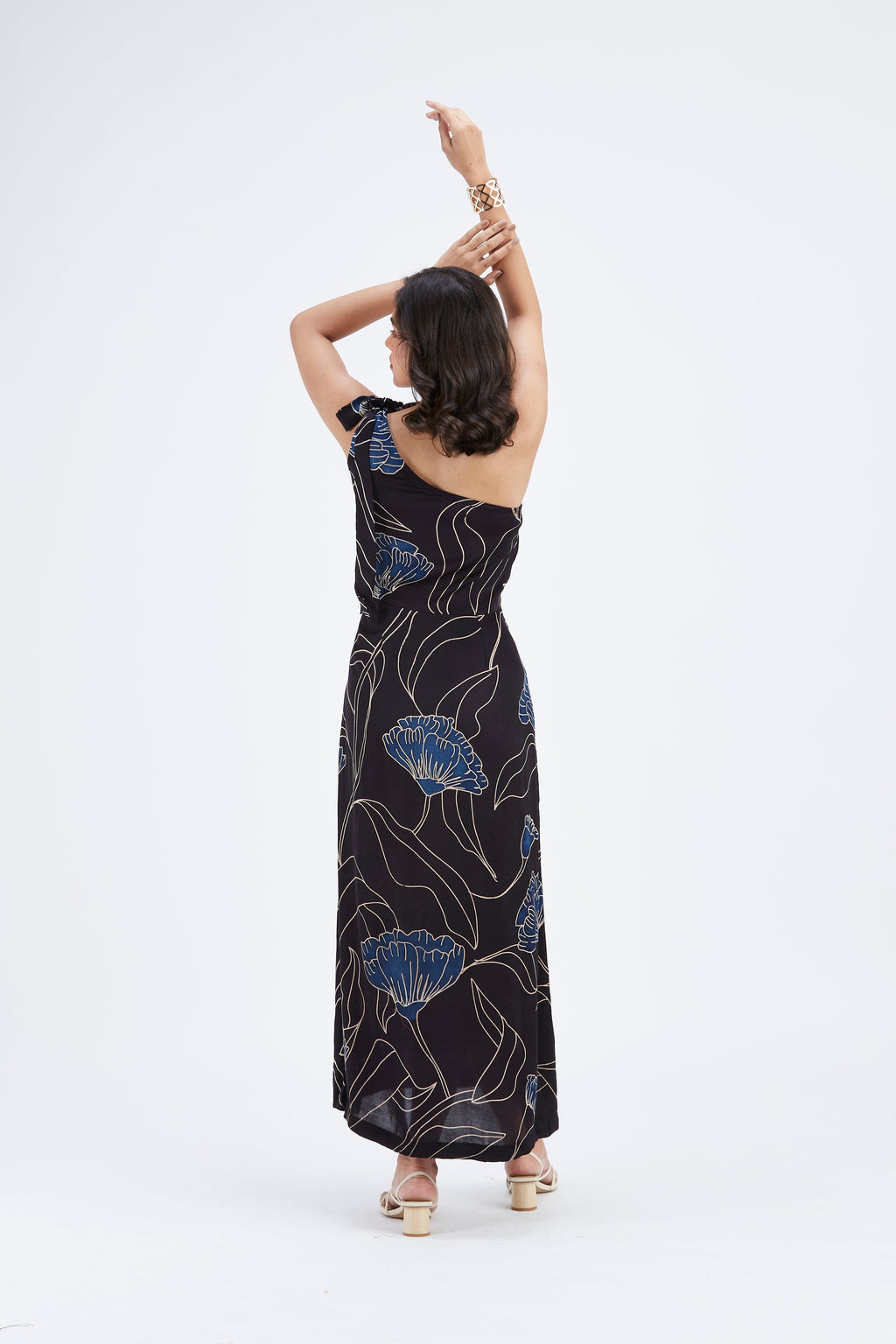 Cecilia Black Floral Hand Printed Cotton Dress at Kamakhyaa by Hasttvam. This item is Black, Cotton, Ete by Hasttvam, Floral Prints, Fusion Wear, Hand Printed, Womenswear